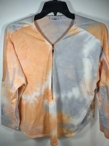 Floral & Ivy Women's Size Large V-Neck 3/4 Zip Top Long Sleeve Gray/Orange